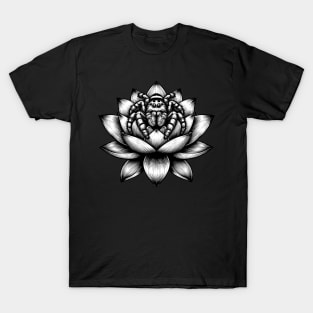 Jumping spider in lotus tattoo art T-Shirt